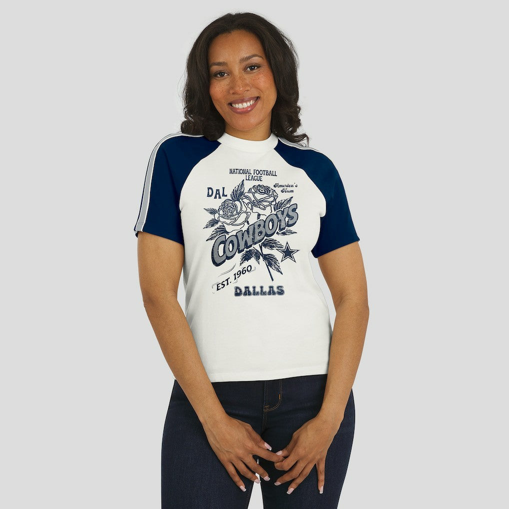 Dallas Cowboys WEAR by Erin Andrews Women's Sleeve Stripe Distressed Raglan T-Shirt White - NFL