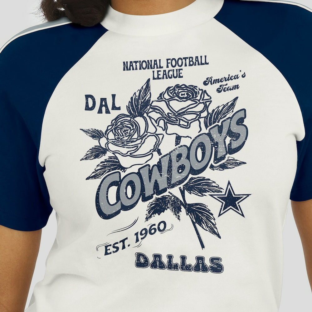 Dallas Cowboys WEAR by Erin Andrews Women's Sleeve Stripe Distressed Raglan T-Shirt White - NFL