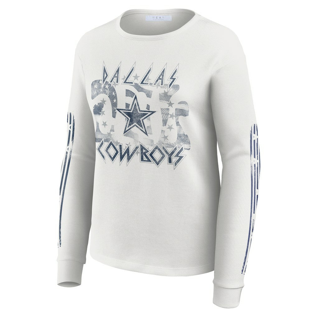 Dallas Cowboys WEAR by Erin Andrews Women's Graphic Waffle Long-Sleeve T-Shirt White - NFL