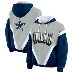 Dallas Cowboys WEAR by Erin Andrews Women's Plus Size Retro Crinkle Full-Zip Hoodie Windbreaker Jacket Navy/Gray - NFL