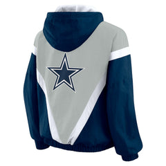 Dallas Cowboys WEAR by Erin Andrews Women's Plus Size Retro Crinkle Full-Zip Hoodie Windbreaker Jacket Navy/Gray - NFL