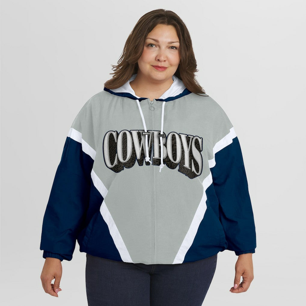 Dallas Cowboys WEAR by Erin Andrews Women's Plus Size Retro Crinkle Full-Zip Hoodie Windbreaker Jacket Navy/Gray - NFL