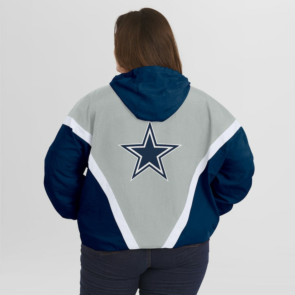 Dallas Cowboys WEAR by Erin Andrews Women's Plus Size Retro Crinkle Full-Zip Hoodie Windbreaker Jacket Navy/Gray - NFL