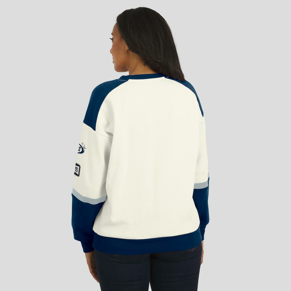 Dallas Cowboys WEAR by Erin Andrews Women's Racing Crew V-Neck Sweatshirt Cream - NFL
