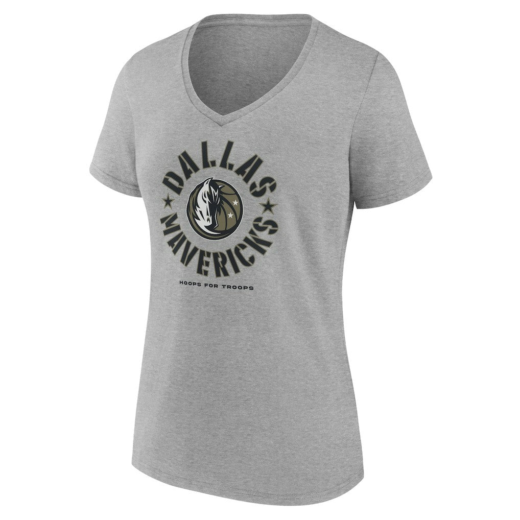 NBA - Dallas Mavericks Women's Hoops for Troops V-Neck T-Shirt - Heather Gray