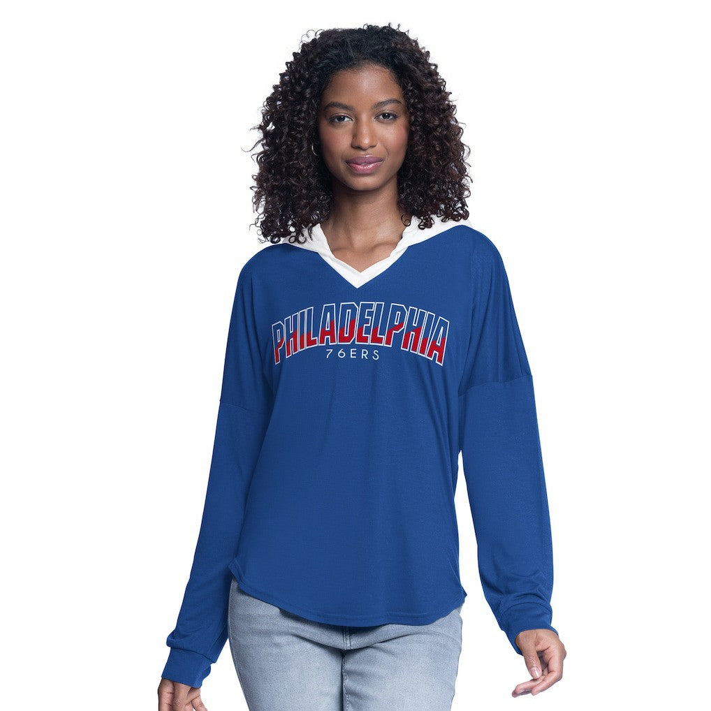 NBA - Philadelphia 76ers G-III 4Her by Carl Banks Women's Bench Player Oversized Long Sleeve Hooded Top - Royal