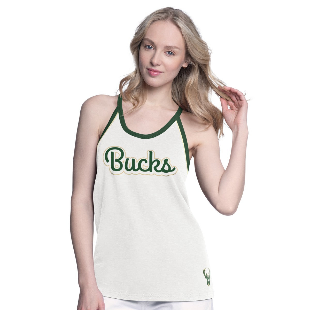 NBA - Milwaukee Bucks G-III 4Her by Carl Banks Women's Curveball Racerback Scoop Neck Slub Tank Top - White
