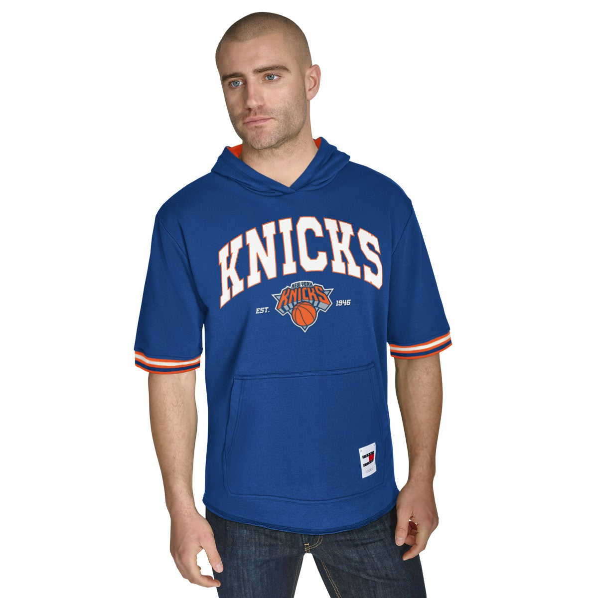 NBA - New York Knicks Tommy Jeans Paul French Terry Short Sleeve Pullover Hoodie - Blue