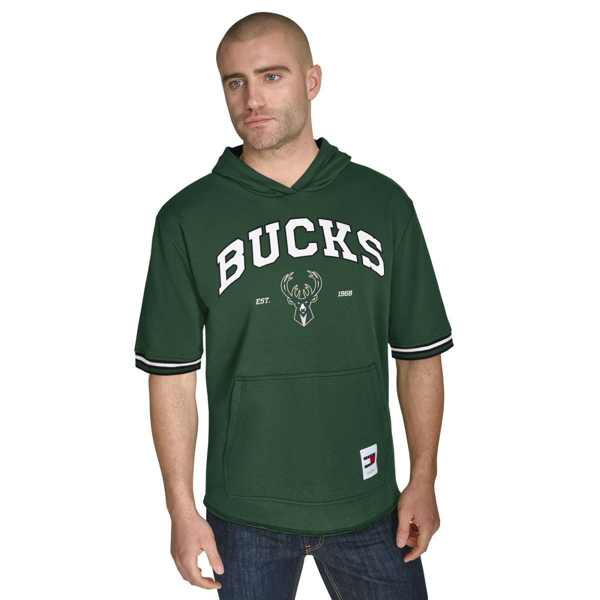 NBA - Milwaukee Bucks Tommy Jeans Paul French Terry Short Sleeve Pullover Hoodie - Hunter Green