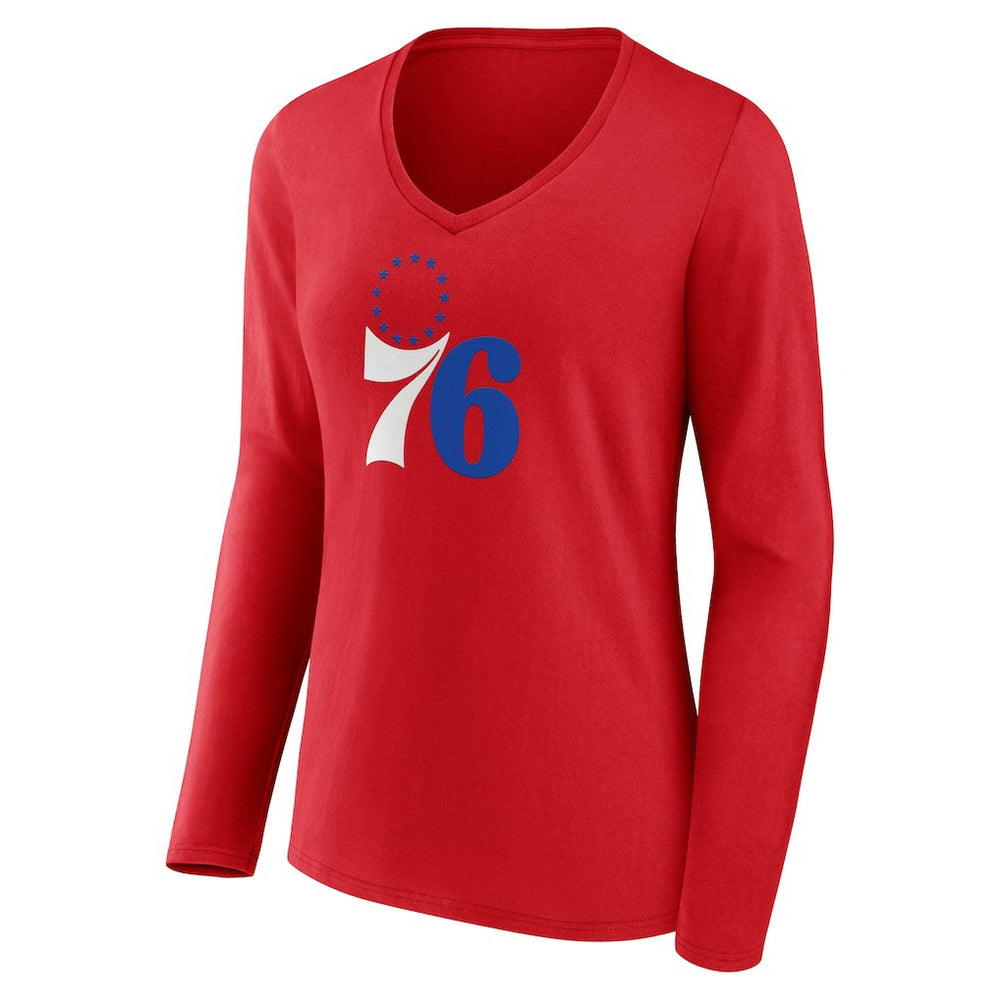 NBA - Philadelphia 76ers Women's Primary Logo Long Sleeve V-Neck T-Shirt - Red