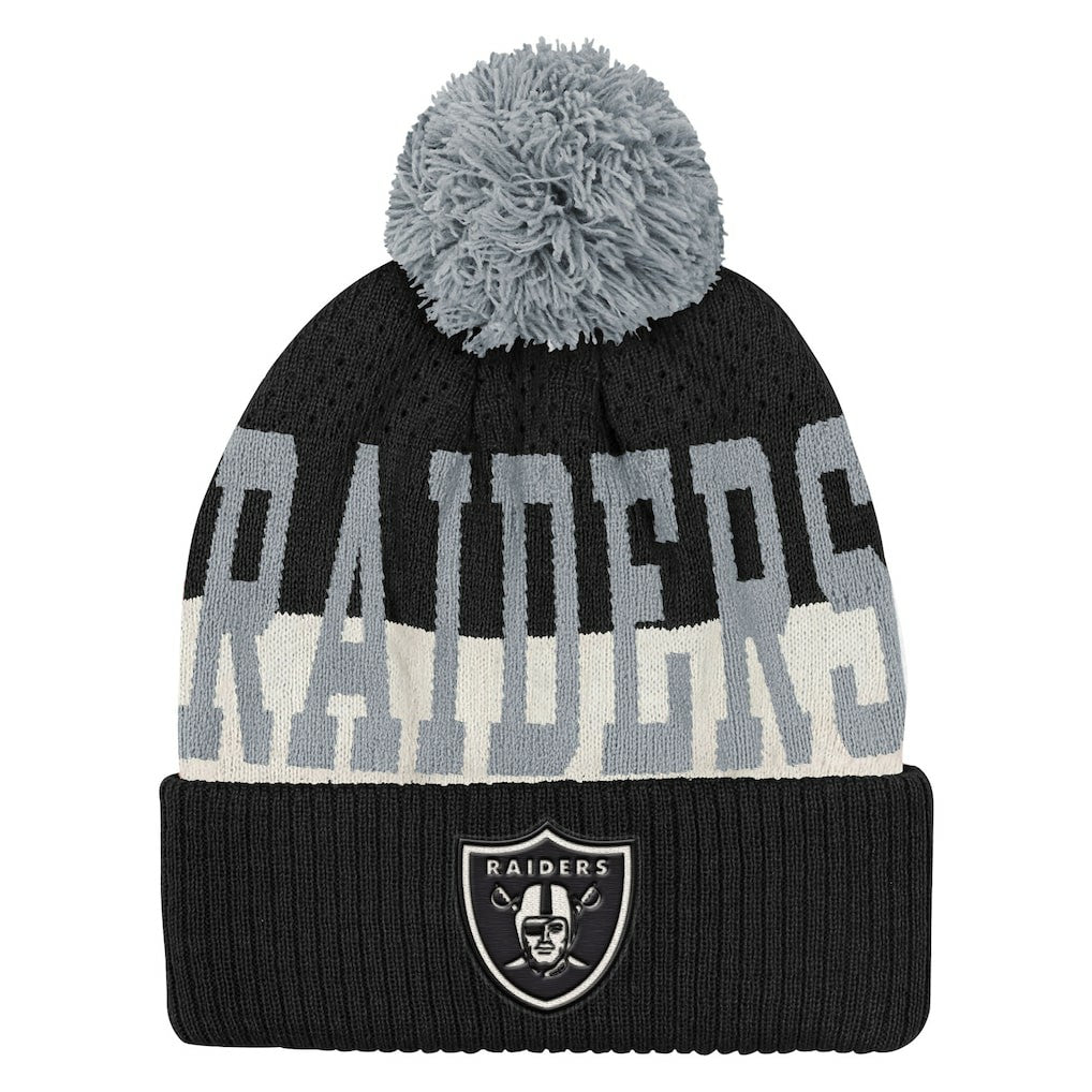 Las Vegas Raiders Outerstuff Youth Modern Fan Cuffed Knit Hat with Pom Black - NFL