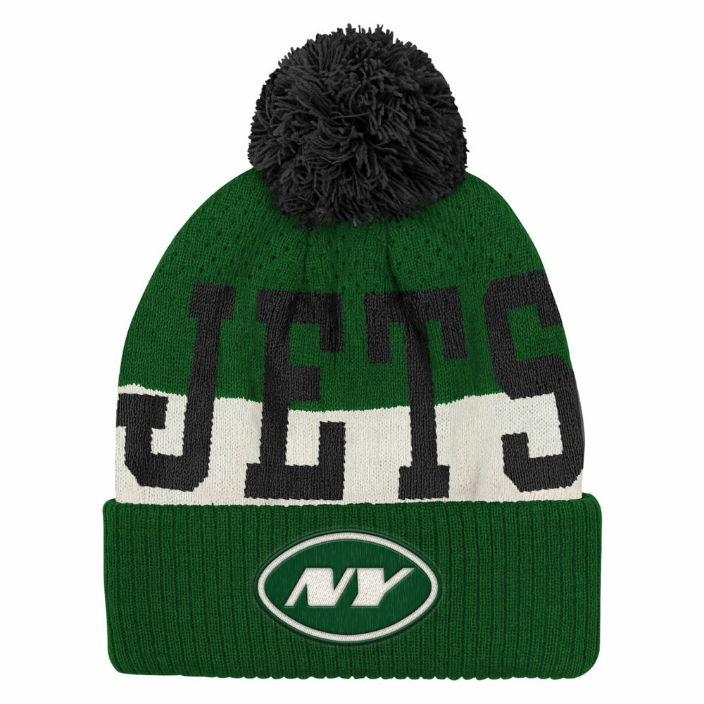 New York Jets Outerstuff Youth Modern Fan Cuffed Knit Hat with Pom Green - NFL
