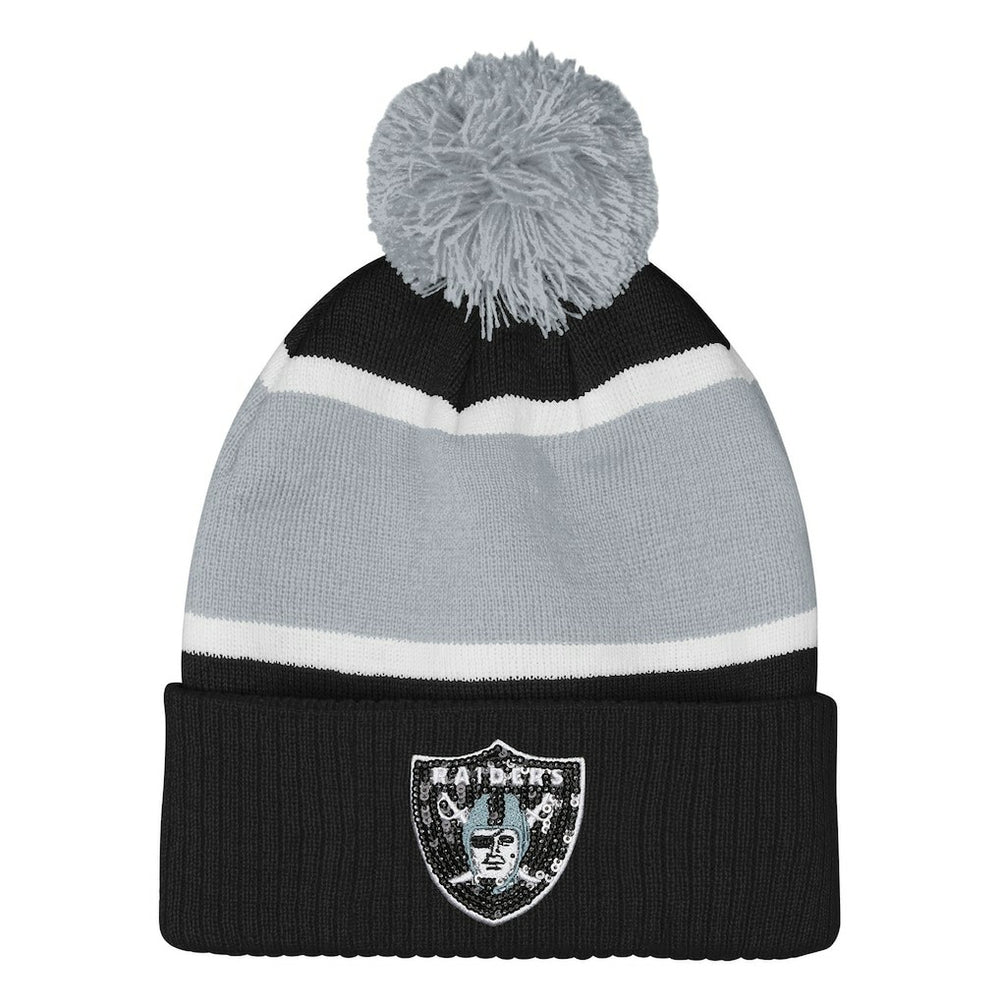Las Vegas Raiders Outerstuff Girls Let's Play Cuffed Knit Hat with Pom Black - NFL