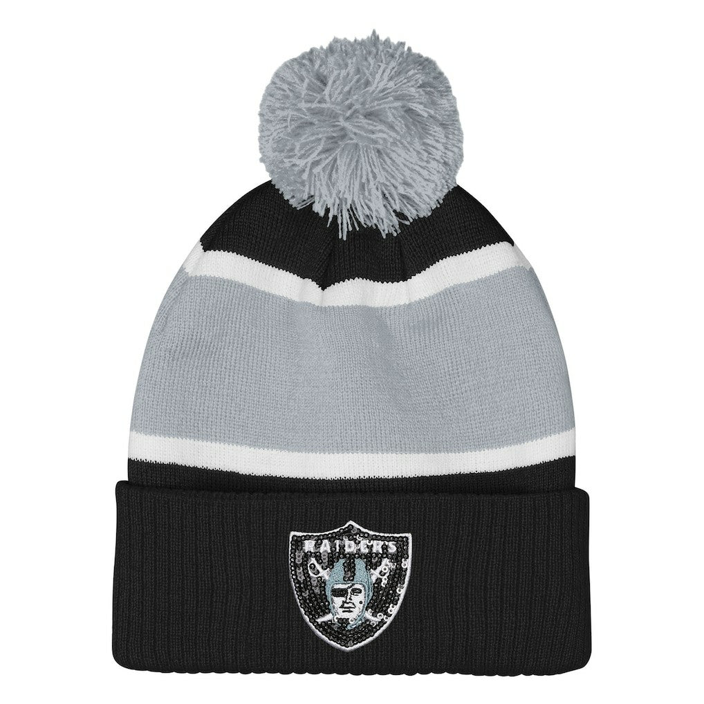 Las Vegas Raiders Outerstuff Girls Let's Play Cuffed Knit Hat with Pom Black - NFL