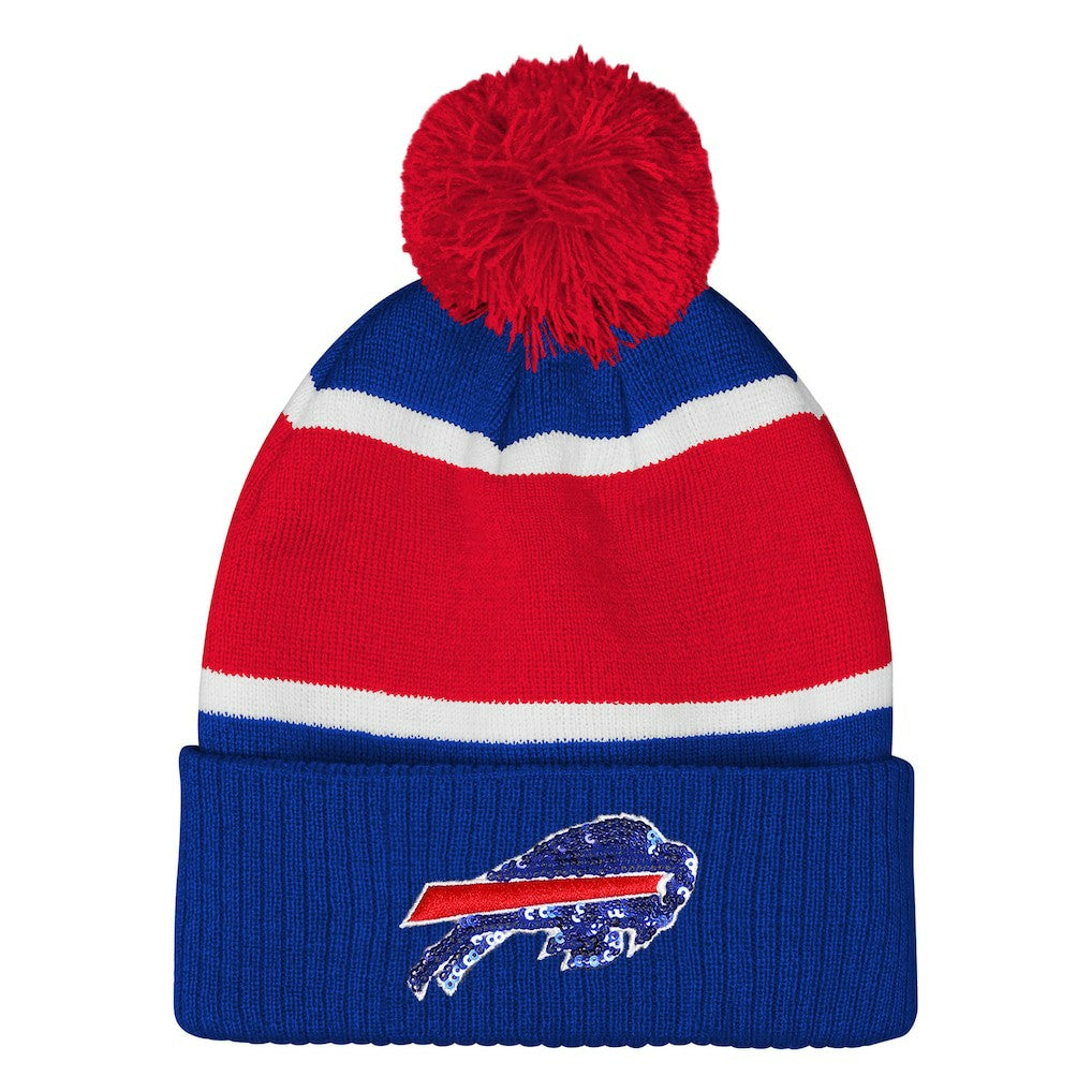 Buffalo Bills Outerstuff Girls Let's Play Cuffed Knit Hat with Pom Royal - NFL