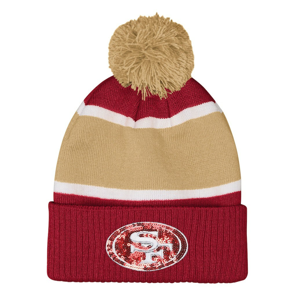 San Francisco 49ers Outerstuff Girls Let's Play Cuffed Knit Hat with Pom Scarlet - NFL