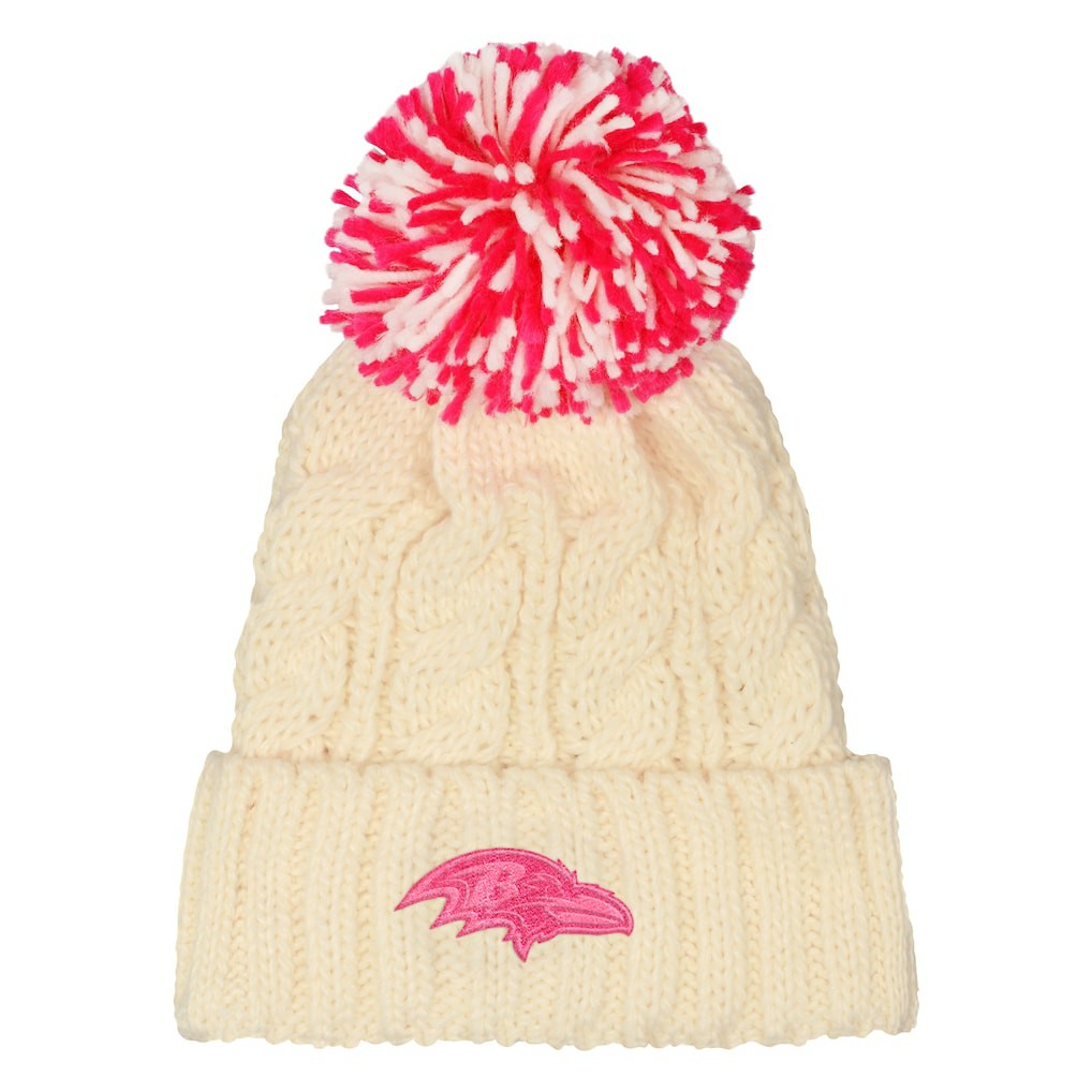 Baltimore Ravens Outerstuff Girls Cable Cuffed Knit Hat with Pom White - NFL