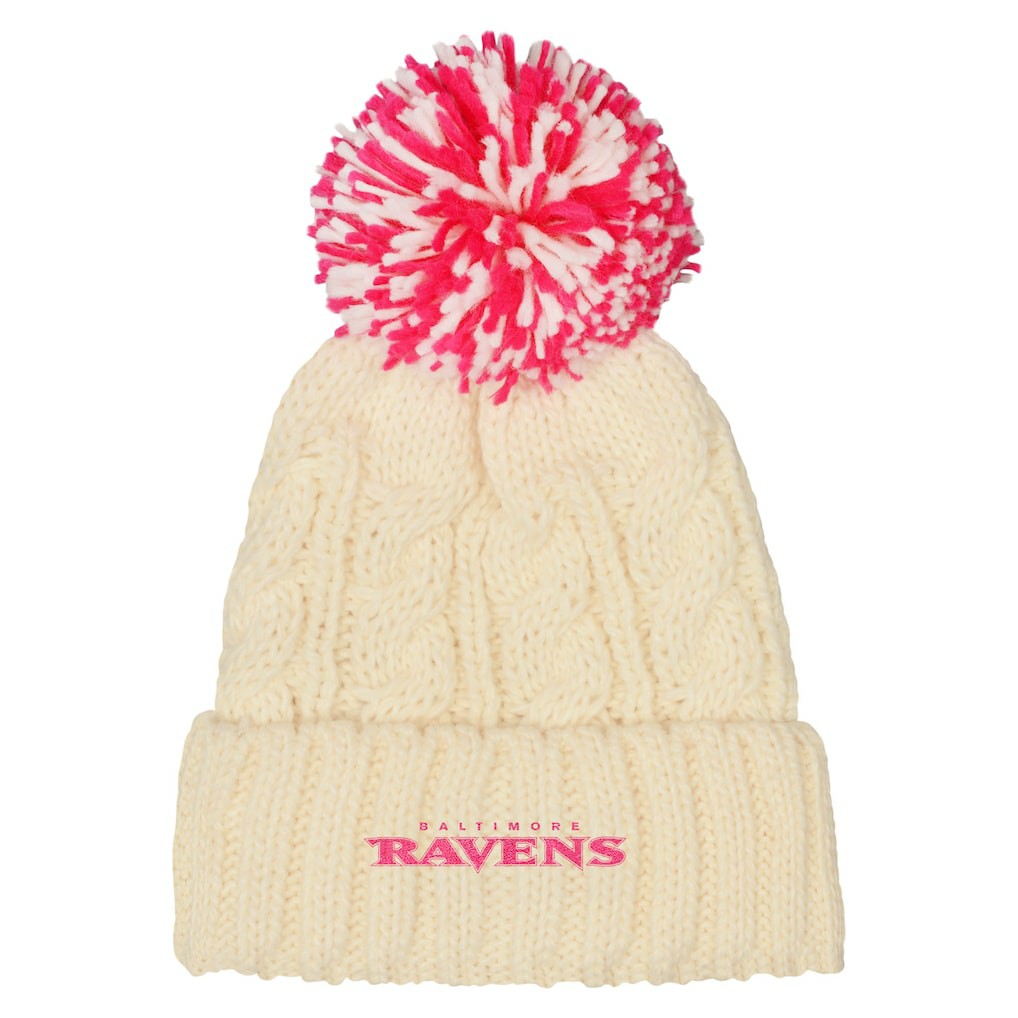 Baltimore Ravens Outerstuff Girls Cable Cuffed Knit Hat with Pom White - NFL