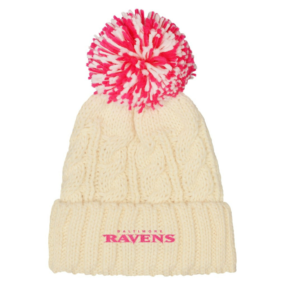 Baltimore Ravens Outerstuff Girls Cable Cuffed Knit Hat with Pom White - NFL