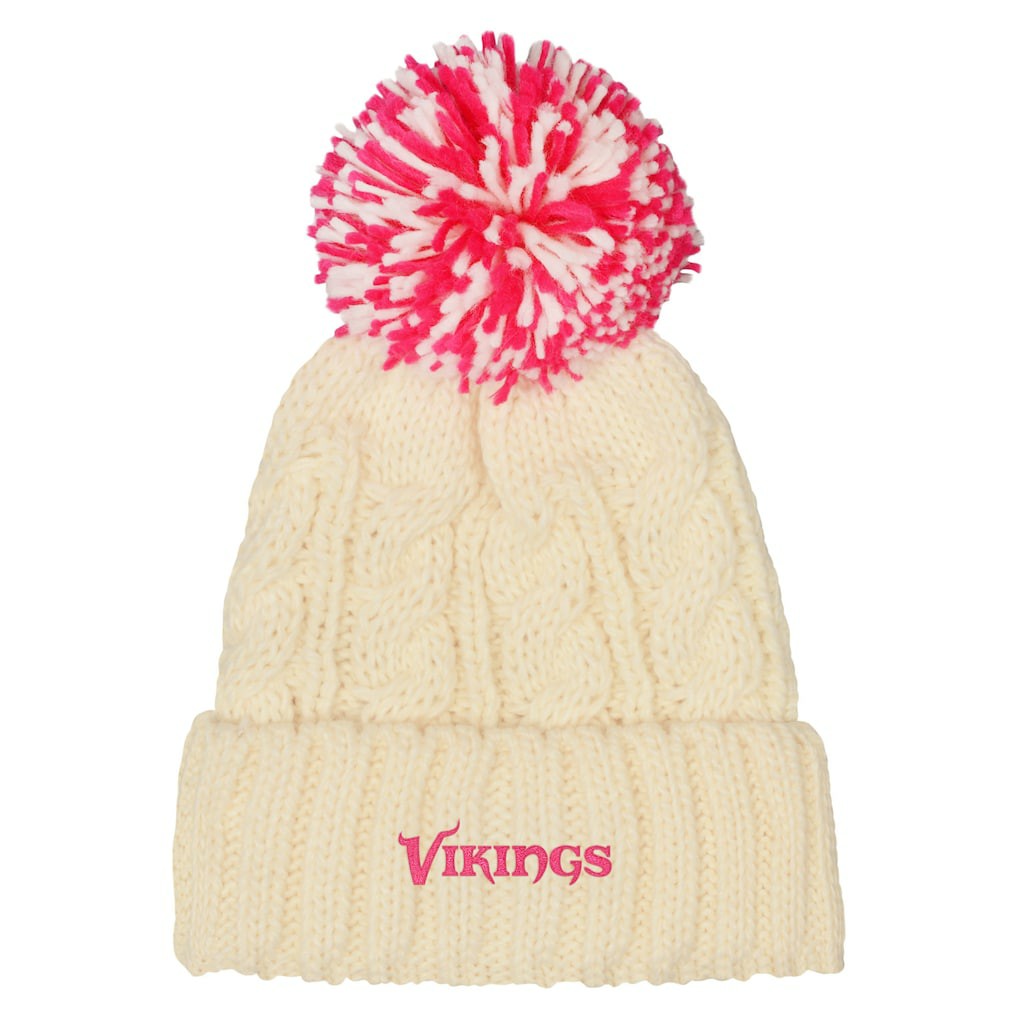 Minnesota Vikings Outerstuff Girls Cable Cuffed Knit Hat with Pom White - NFL