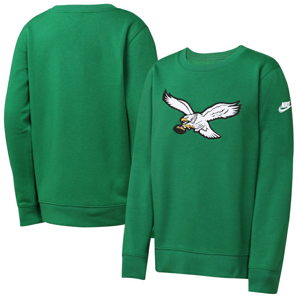Philadelphia Eagles Youth Rewind Essential Pullover Crewneck Sweatshirt Kelly Green - Nike