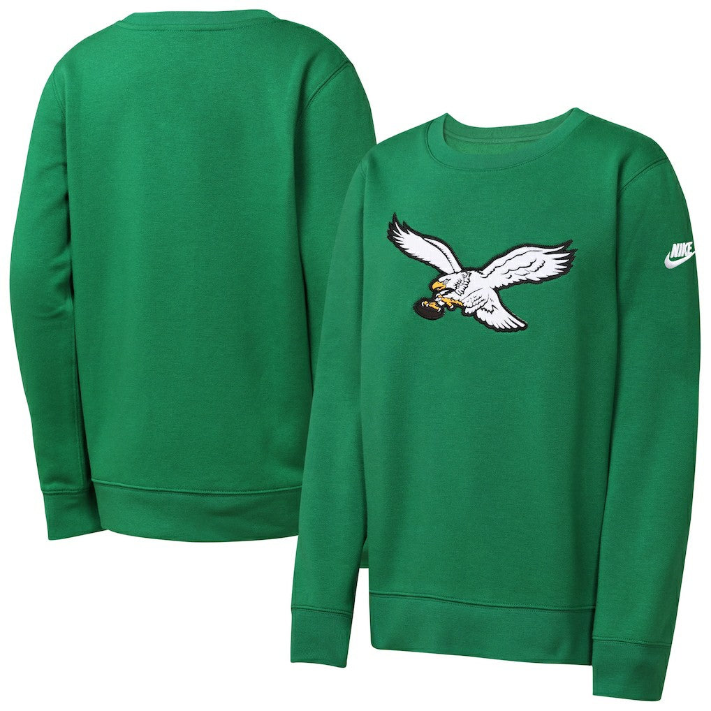 Philadelphia Eagles Youth Rewind Essential Pullover Crewneck Sweatshirt Kelly Green - Nike