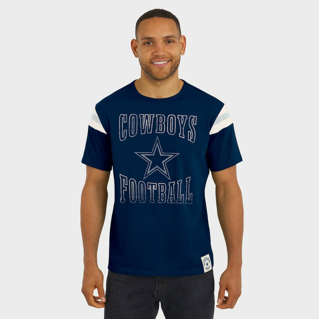 Dallas Cowboys Darius Rucker Collection Distressed Throwback Shoulder Stripe T-Shirt Navy - Fanatics
