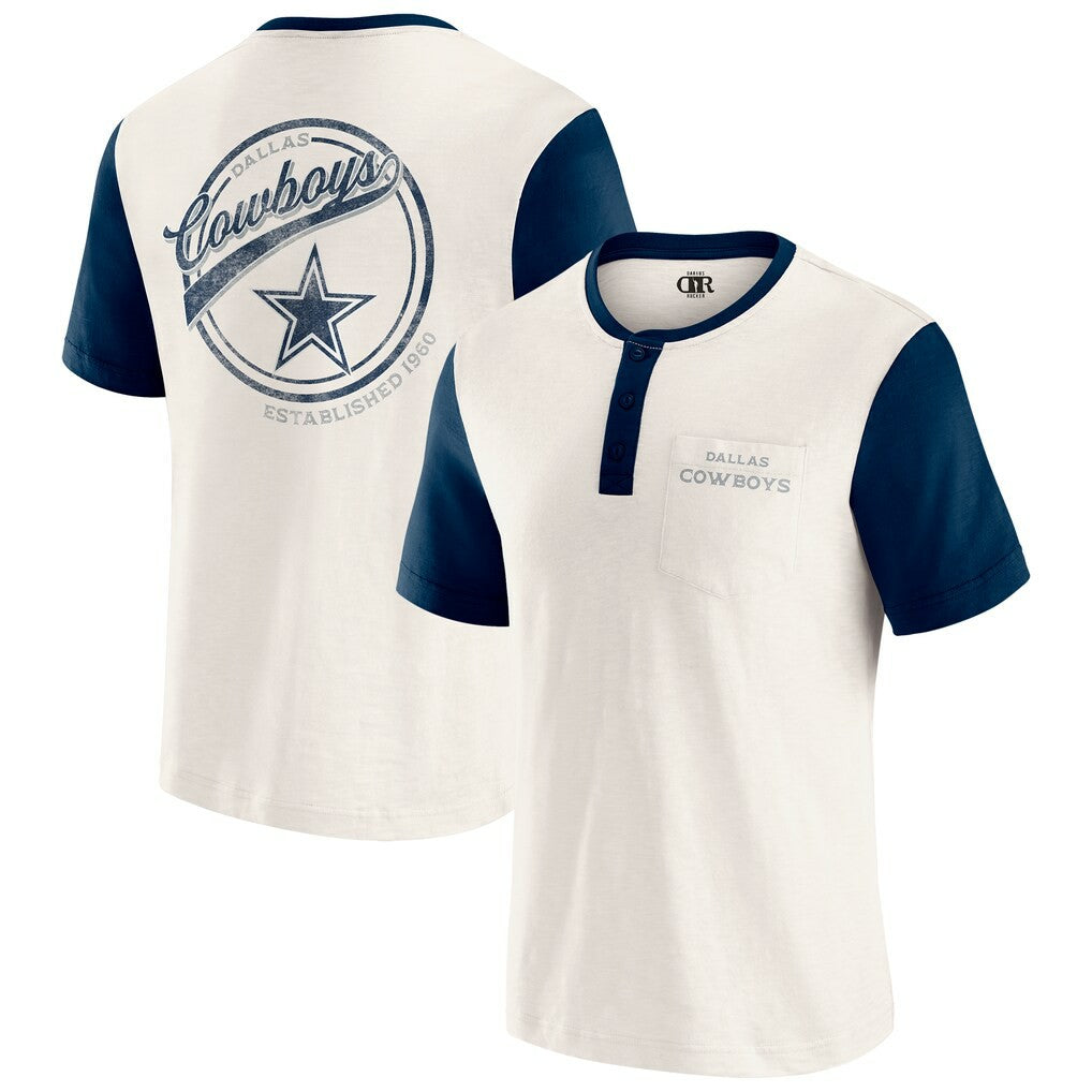 Dallas Cowboys Darius Rucker Collection Henley Colorblock Slub Pocket T-Shirt Cream - Fanatics