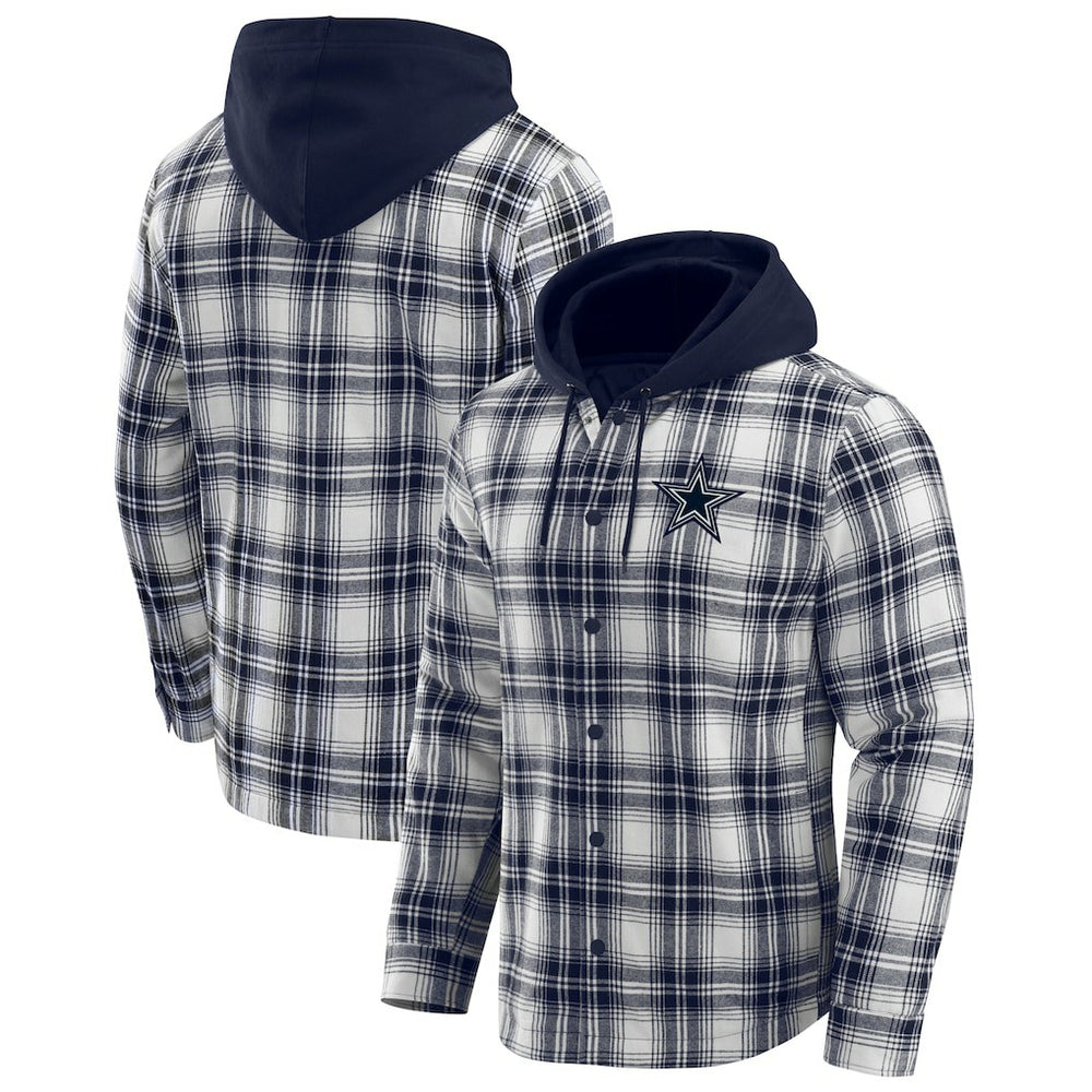 Dallas Cowboys Darius Rucker Collection Plaid Flannel Quilted Full-Snap Hooded Shacket Navy - Fanatics
