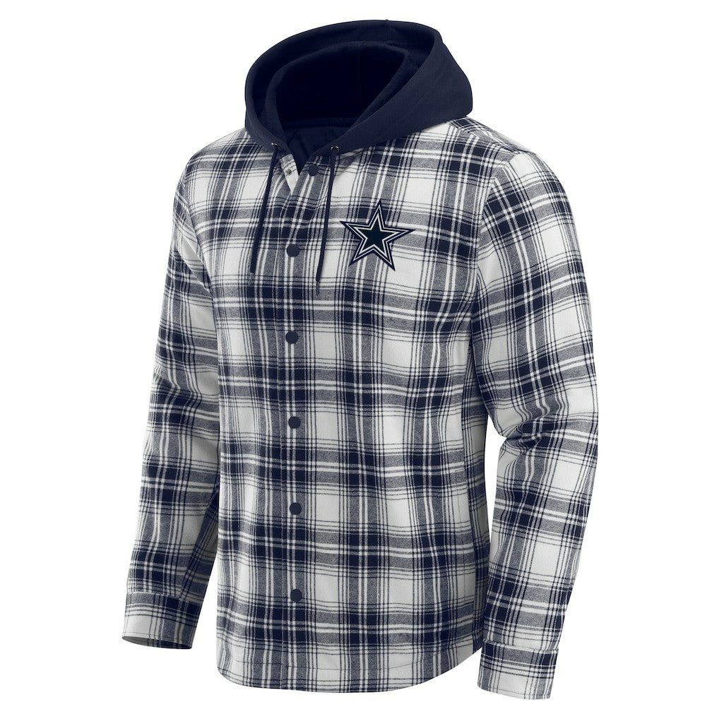 Dallas Cowboys Darius Rucker Collection Plaid Flannel Quilted Full-Snap Hooded Shacket Navy - Fanatics