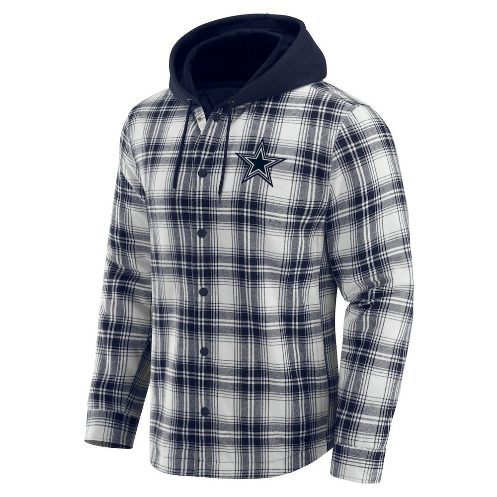 Dallas Cowboys Darius Rucker Collection Plaid Flannel Quilted Full-Snap Hooded Shacket Navy - Fanatics