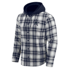 Dallas Cowboys Darius Rucker Collection Plaid Flannel Quilted Full-Snap Hooded Shacket Navy - Fanatics