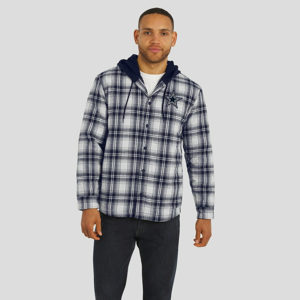 Dallas Cowboys Darius Rucker Collection Plaid Flannel Quilted Full-Snap Hooded Shacket Navy - Fanatics