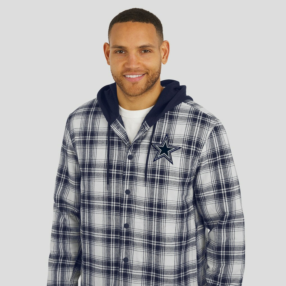 Dallas Cowboys Darius Rucker Collection Plaid Flannel Quilted Full-Snap Hooded Shacket Navy - Fanatics