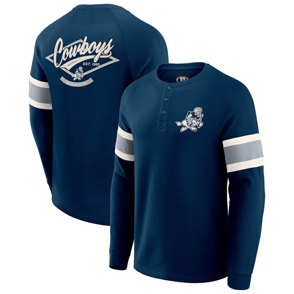 Dallas Cowboys Darius Rucker Collection Waffle-Knit Raglan Long Sleeve Henley T-Shirt Navy - Fanatics