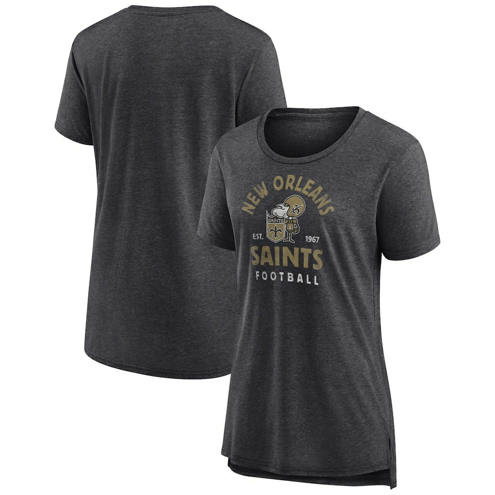 New Orleans Saints Women's Vintage Arch Tri-Blend T-Shirt Charcoal - NFL