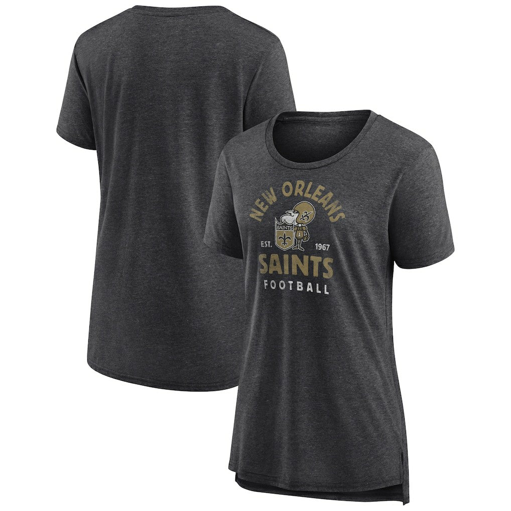 New Orleans Saints Women's Vintage Arch Tri-Blend T-Shirt Charcoal - NFL