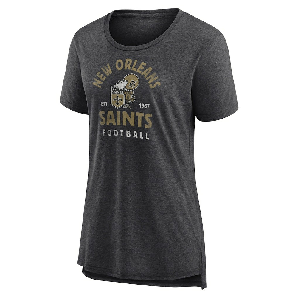 New Orleans Saints Women's Vintage Arch Tri-Blend T-Shirt Charcoal - NFL