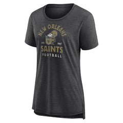 New Orleans Saints Women's Vintage Arch Tri-Blend T-Shirt Charcoal - NFL