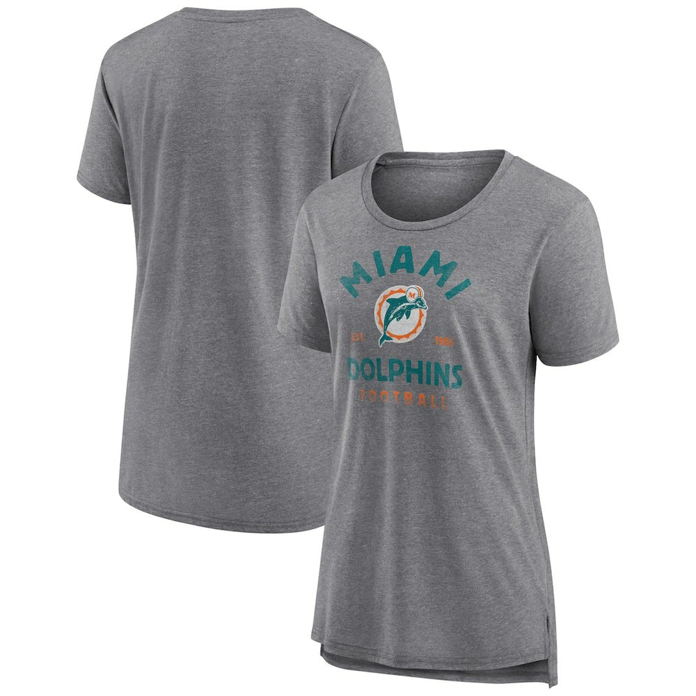 Miami Dolphins Women's Vintage Arch Tri-Blend T-Shirt Gray - NFL