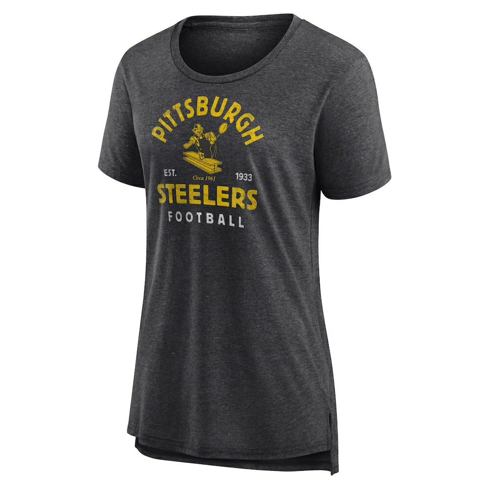 Pittsburgh Steelers Women's Vintage Arch Tri-Blend T-Shirt Charcoal - NFL