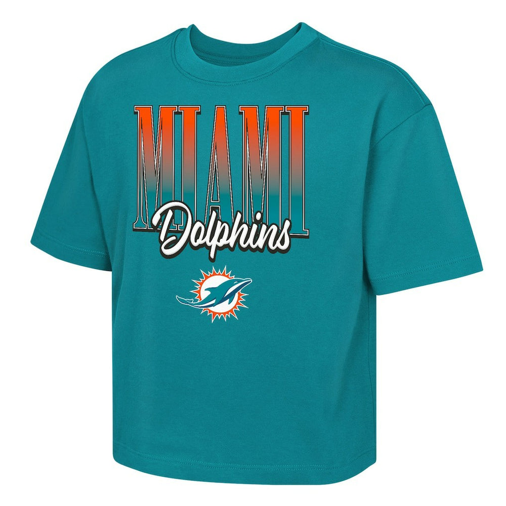 Miami Dolphins Outerstuff Girls Youth Big City Boxy T-Shirt Aqua - NFL