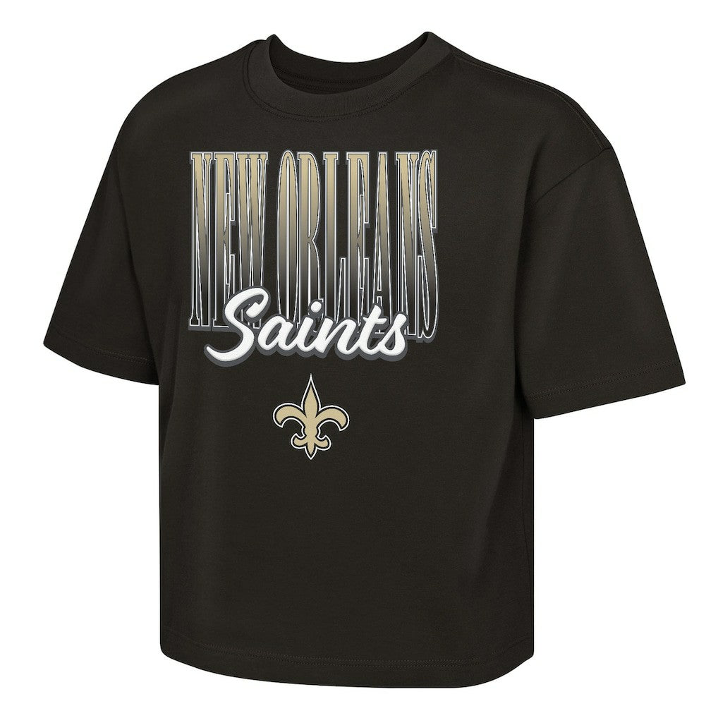 New Orleans Saints Outerstuff Girls Youth Big City Boxy T-Shirt Black - NFL