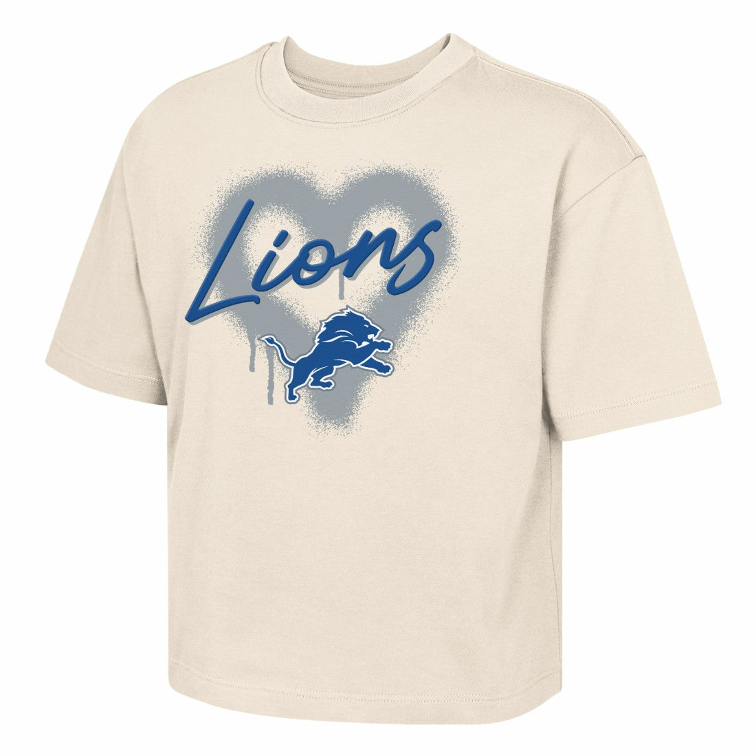 Detroit Lions Outerstuff Girl's Youth Spray Heart Boxy T-Shirt Cream - NFL