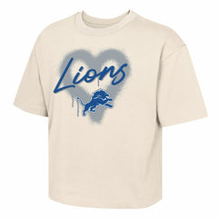 Detroit Lions Outerstuff Girl's Youth Spray Heart Boxy T-Shirt Cream - NFL