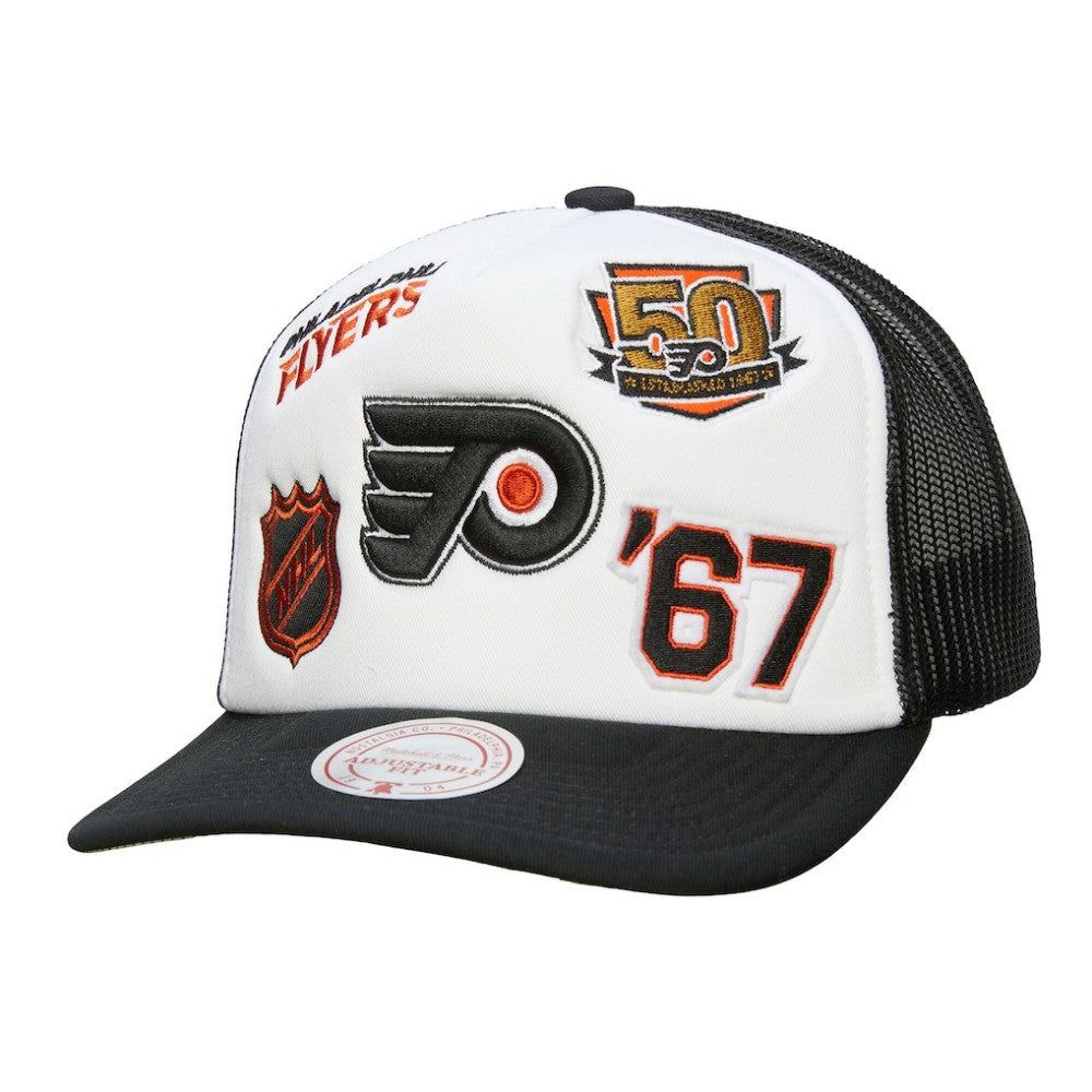 Philadelphia Flyers - Mitchell & Ness Gridlock Trucker Adjustable Hat White/Black