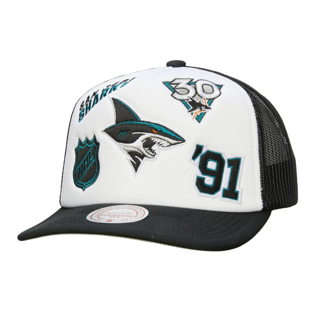 San Jose Sharks - Mitchell & Ness Gridlock Trucker Adjustable Hat White/Black