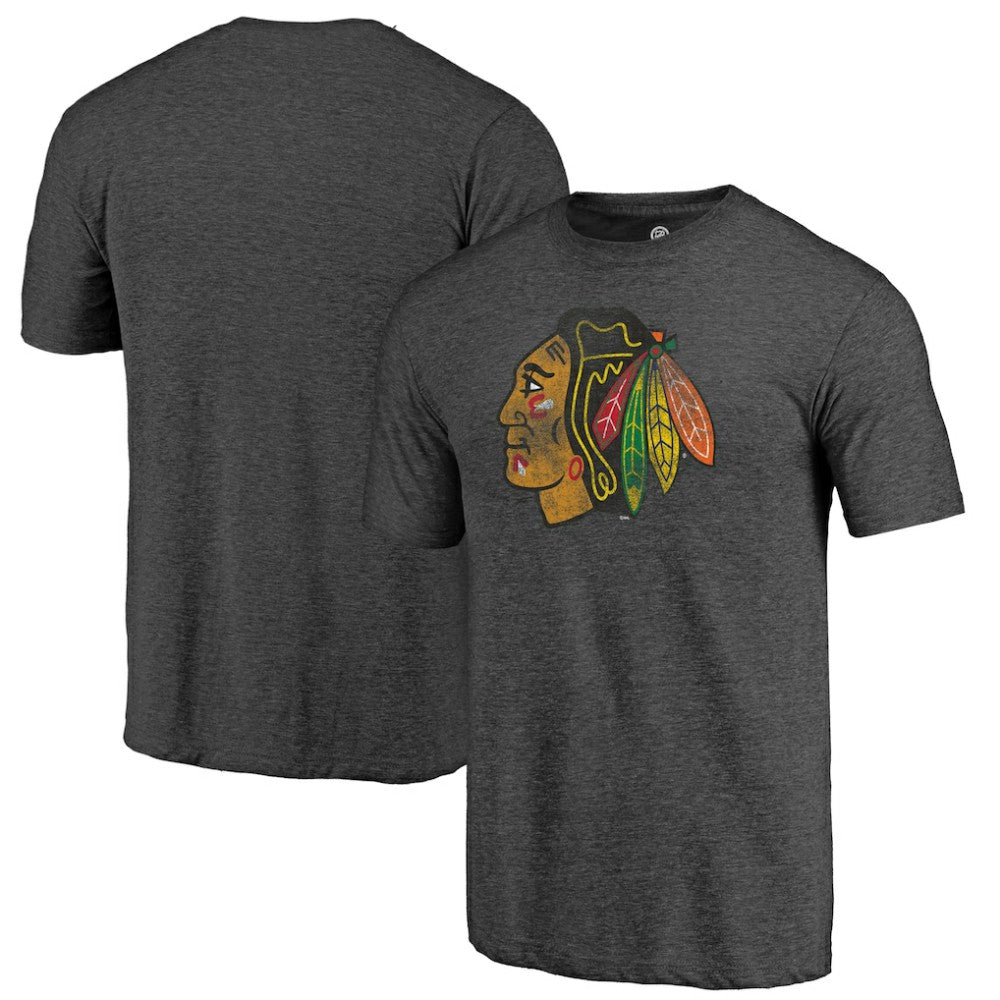Chicago Blackhawks Distressed Tri-Blend T-Shirt Charcoal