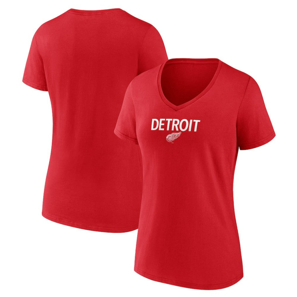 Detroit Red Wings - Women's Primary Logo V-Neck T-Shirt Red