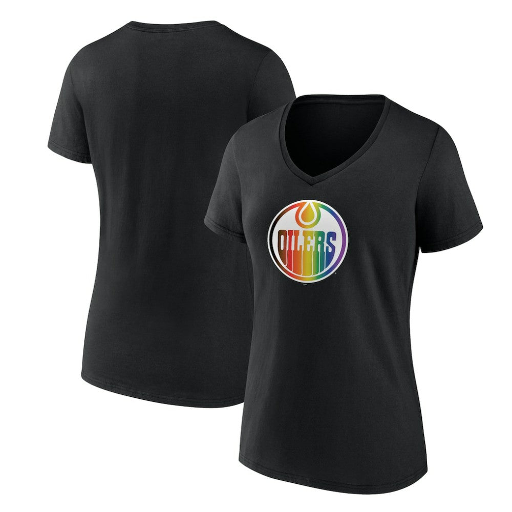 Edmonton Oilers - Women's Team Pride V-Neck T-Shirt Black